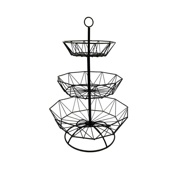 

storage baskets 3-tier home decor modern living room iron art tray tableware fruit basket dish household plate kitchen countertop