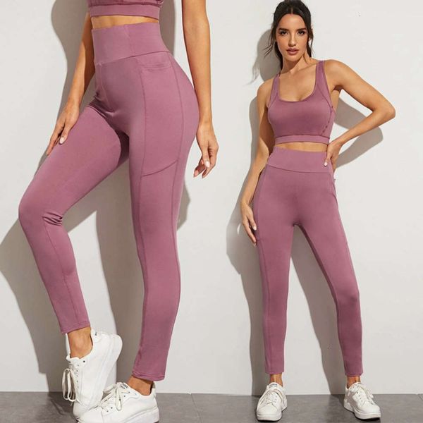 

2021running yoga pants women's sports double pocket high waist leggings, Gray