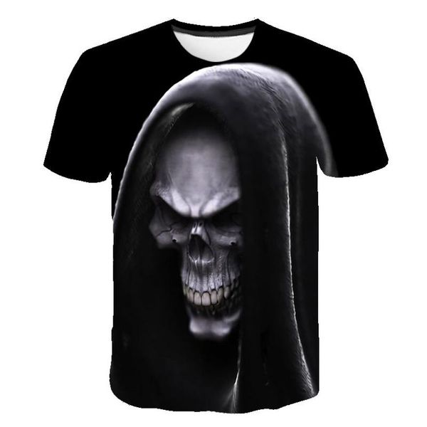 

men's t-shirts 2021 summer 3d trendy t-shirt skull seriesround cool neck european and american horror pattern short sleeve, White;black