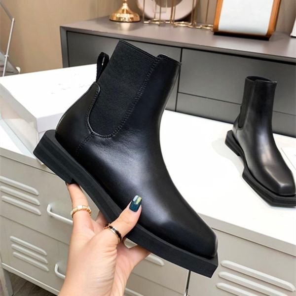 

boots fast delivery 2021 autumn and winter short genuine leather slip on square toe women, Black