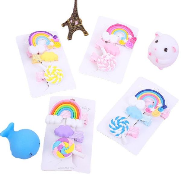 

hair accessories 3pcs clips for children cute headdress hairpins sweet rainbow clamp candy color barrettes side-clips, Slivery;white