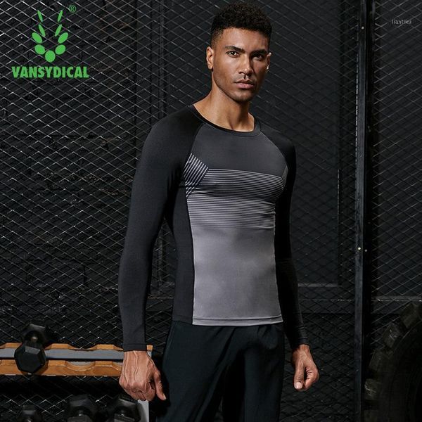 

running jerseys vansydical mens gym compression shirts tank bodybuilding fitness workout crossfit long sleeve t-shirts1, Black;blue