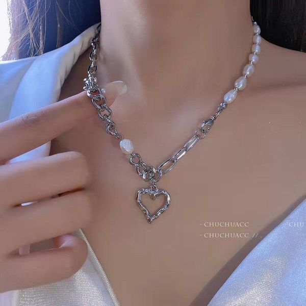 

chains drop necklace 2021 female summer ins cool wind personality pearl accessories design sense clavicle chain neck, Silver
