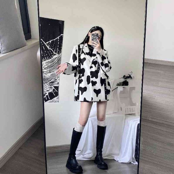 

women's suits & blazers blazer feminino fino, jaqueta casual de primavera, com estampa irmÃ£ fara, chique, solto, single-breasted,, White;black