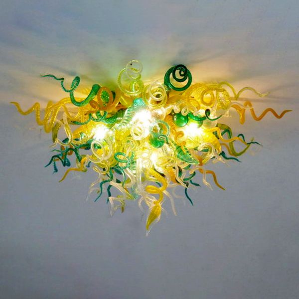 Lâmpadas de atacado verde e amarelo chandeliers luzes de teto LED Light mão soprada vidro molano estilo americano candelabro personalizado 70 por 60 cm