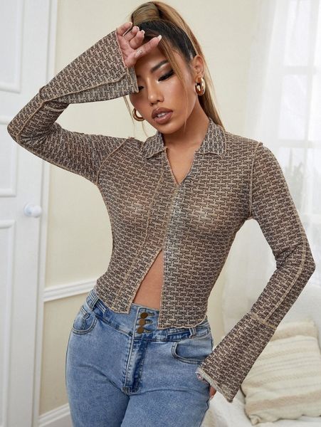 

allover print mesh stitching split hem k4rt#, White