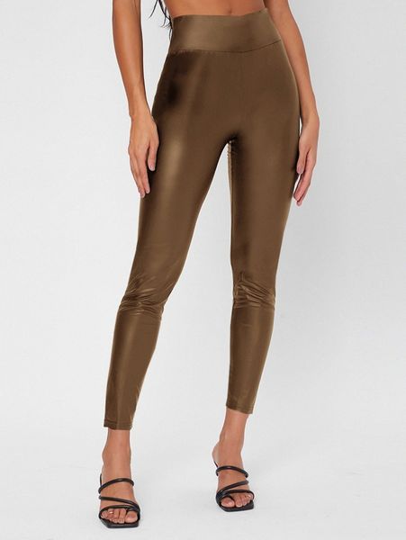 

tall solid leather look skinny cropped pants m2zi#, Black;white