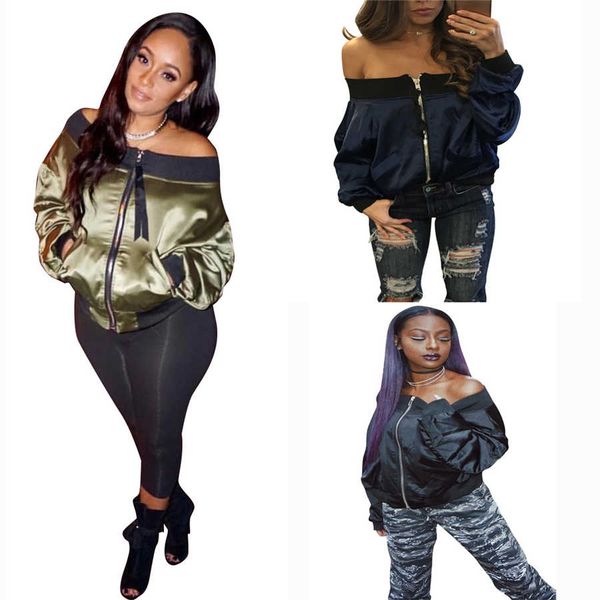 

wholesale- womens autumn casual jackets ladies off shoulder block pocket zipper front stand collar long sleeve basic jacket coat outwear, Black;brown