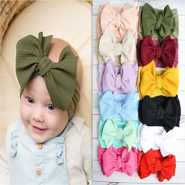 

fashion newborn turban head wraps baby girls big bow headbands elastic bowknot hairbands headwear kids headdress, Slivery;white