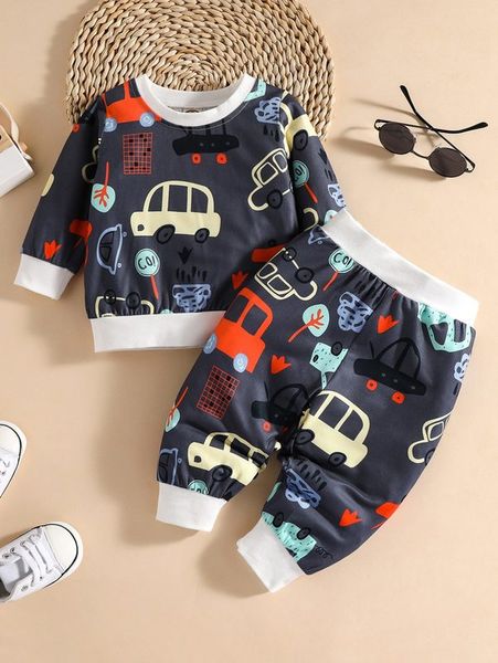 

baby car & tree print pullover & sweatpants she, White