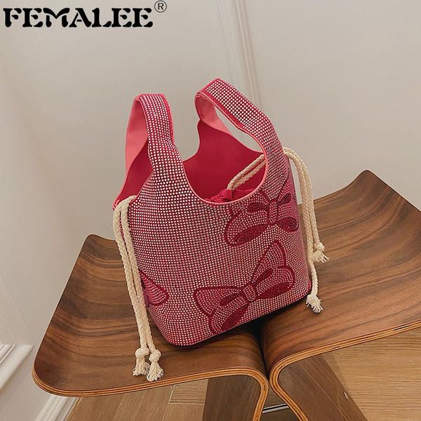 

shoulder bags 2pcs colorful diamond bowknot basket bucket bag 2021 brand fashion ladies luxury glittering rhinestone portable vest
