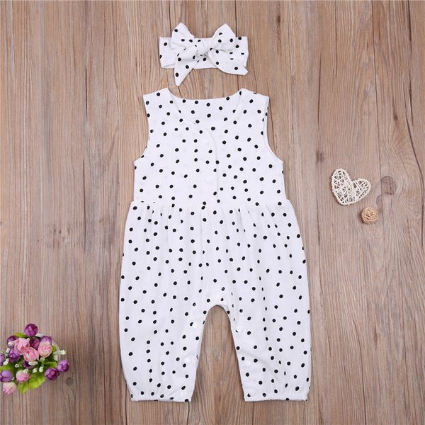 

baby girl summer romper polka dot print sleeveless jumpsuit bow headband toddle fashion white/pink clothing, Blue