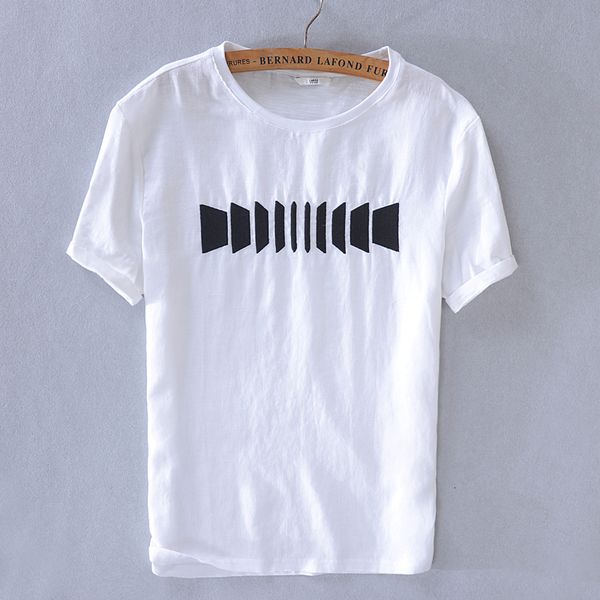 

2021 new short sleeve t-shirt linen casual breathable white cotton shirt mens round neck loose t shirts men camisa chemise j1nz