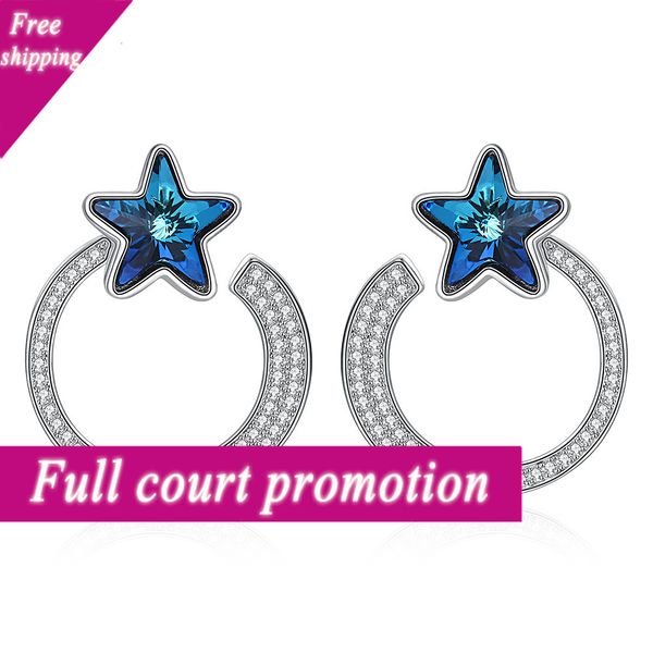

fashion design products elegant star earrings round face show thin 925 sterling silver simple atmosphere sve347, Golden