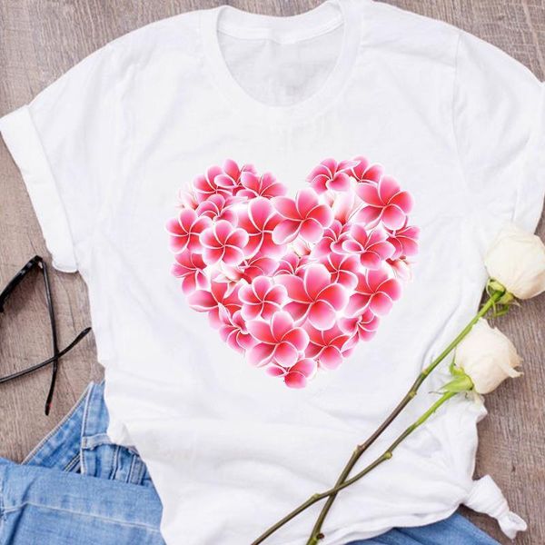 

women graphic sweet love floral flower streetwear kawaii print 90s lady clothing female tees print t shirt womens t-shirt, White
