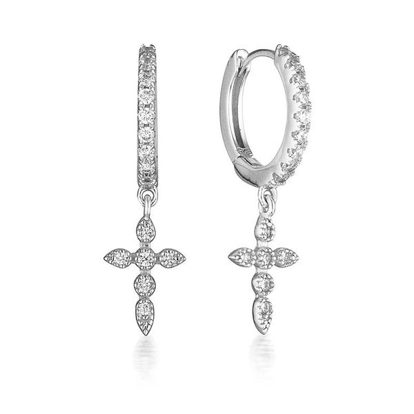 

hoop & huggie 925 sterling silver ear buckle exquisite cross crystal pendant ladies fashion jewelry earrings high-end birthday gifts, Golden;silver
