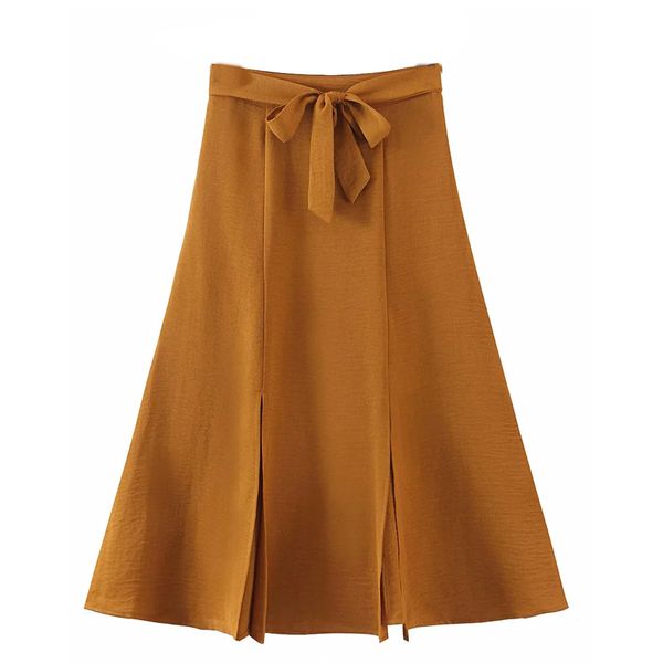 

spring arrivals khaki solid color high waist with sashes split out loose casual skirts women mz737 210525, Black