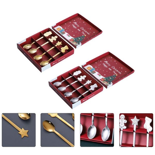 

spoons 2sets christmas style tableware spoon stainless steel xmas dessert