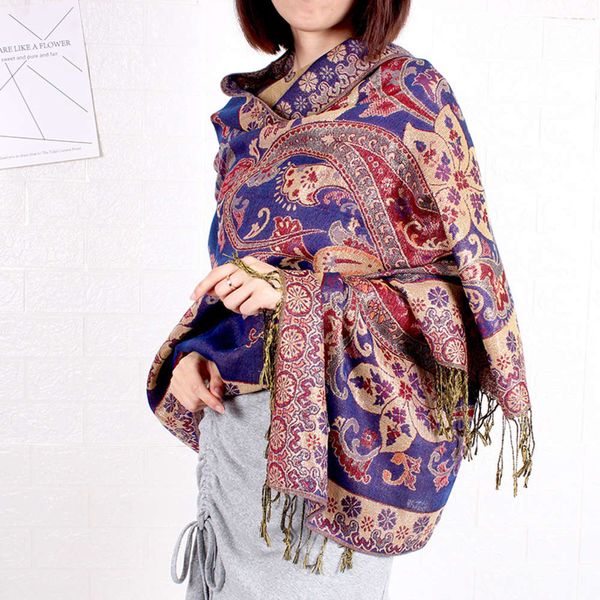 

ethnic style shawl lijiang tibet qinghai tourism tassel qipao women's zijinhua cashew scarf, Blue;black