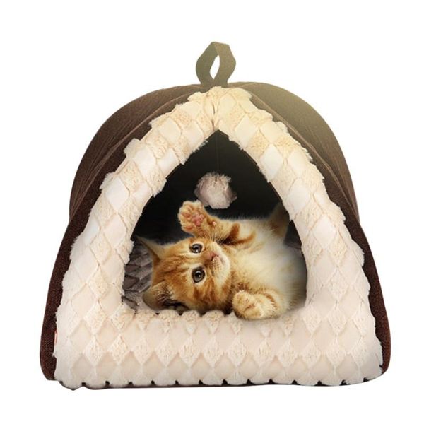

brown folding and washable warm velvet cat castle dog cat puppy yurt tent house