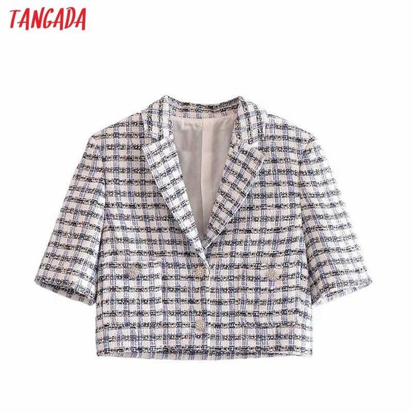 

women's suits & blazers tangada women tweed crop blazer coat vintage notched collar pocket 2021 fashion female casual chic 3h82, White;black