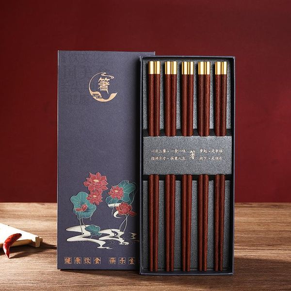 

chopsticks premium natural red sandalwood gift box packaging household cutlery tableware set chinese