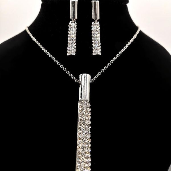 

earrings & necklace fancy jewelry set crystal jewellery tube cylinder trendy fashion bijoux, Silver