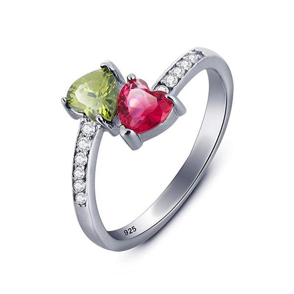 

wedding rings hainon arrive two hearts design red green cubic zirconia silver color ring cute lovers' fashion jewelry promise gift, Slivery;golden