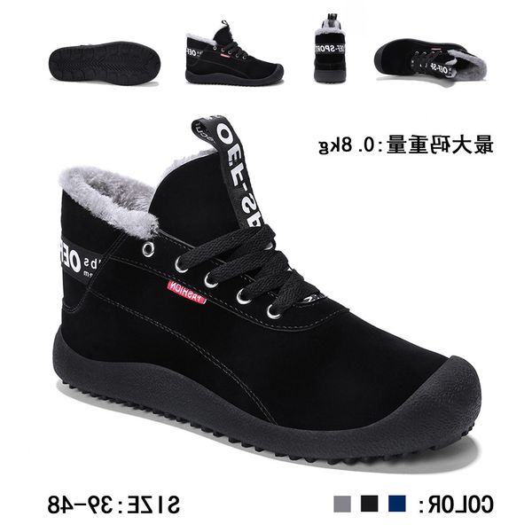 

autumn and winter 2021 new snow plush water warm men's cotton shoes large 48 boots, Black