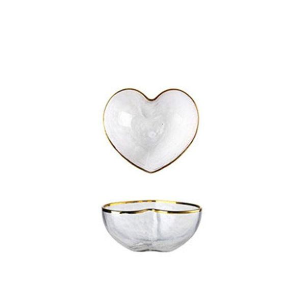 

heart shaped glass bowl mug golden edge transparent crystal bowl breakfast