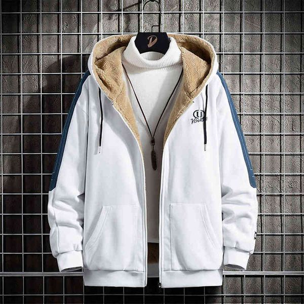 Мужчины осень зима капюшон куртка мех накладки толстые молния толстовка толстовка вскользь спортивное пальто с капюшоном корейская мода белый hoodie 2111217