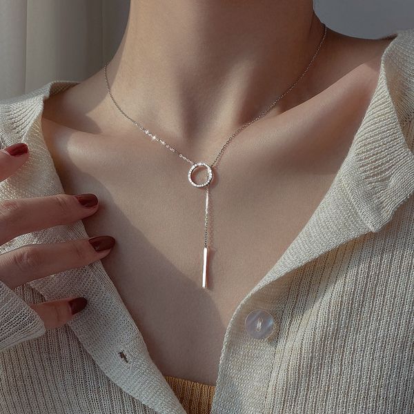 

925 sterling silver shiny circle strip chain necklace for women pendant necklace jewelry accessories party gift