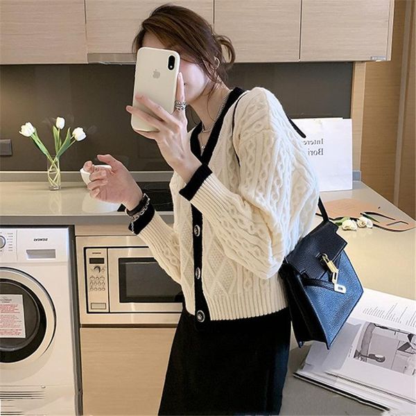 

women's sweaters 2021 winter spring loose v-neck buttons thick oversize fashionable korean lady cardigan, White;black