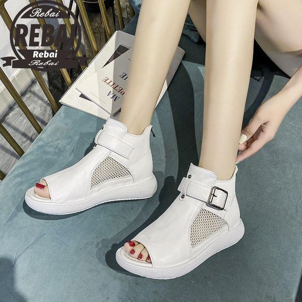 

sandals 2021 cool boots women's spring summer high hole shoe fish mouth breathable casual white aneikeh, Black