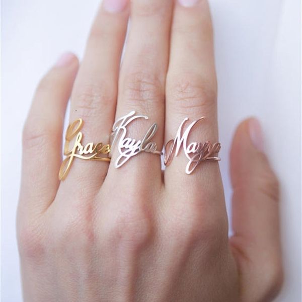 

designer dainty name rings for women personalized custom jewelry stainless steel customized cursive nameplate ring handmade gifts anillo, Golden;silver