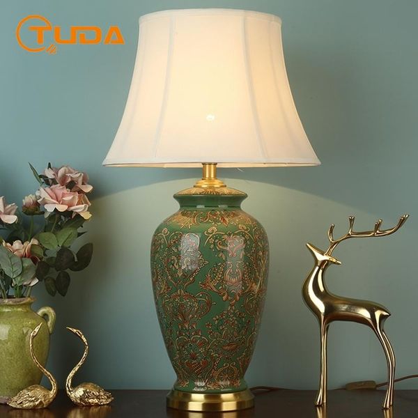 

tuda american retro ceramic table lamp for bedroom living room bedside lamp study desk luxury creative printing table