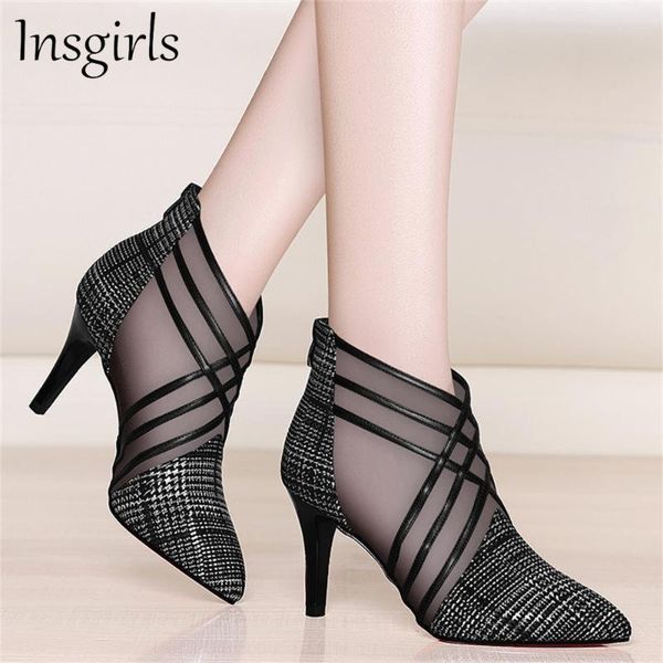 

summer comfortable sandals women 2021 spring new stiletto pointed toe ladies mesh breathable shoes female ankle boots, Black