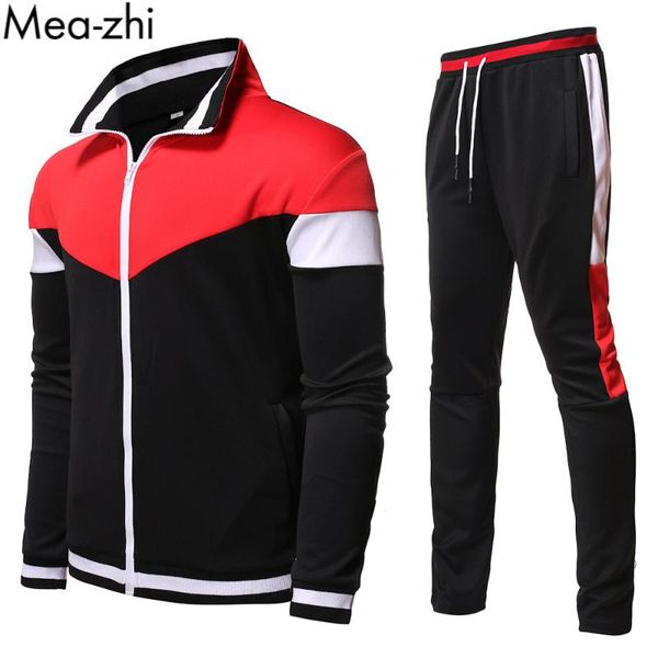 

men's tracksuits men color-block jacket & sweatpants sets long sleeve spliced zipper tracksuit with joggers 2 piece sport wear outfit s, Gray