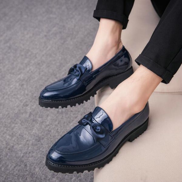 

men luxury italian style oxford new men dress bow shoes shadow patent leather luxury fashion groom wedding shoes 998dress shoes, Black