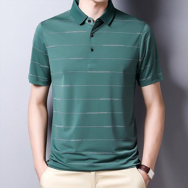 

summer thin short sleeve mens polos shirt fashion striped business slim lapels elasticity casual soft youth brand clothes, White;black