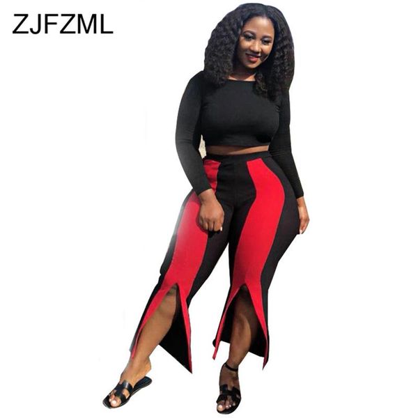 

two piece dress stripe causal set women tracksuits scoop neck crop and high waist bottom split pants plus size fall winter outfits, White