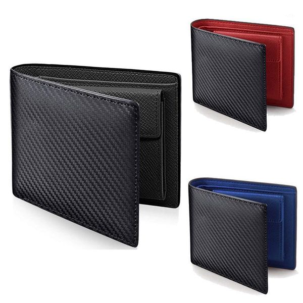 

carbon fiber pattern passport men purse casual two fold women leather multi-card change pocket short female wallet clip wallets1, Red;black