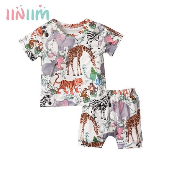 

clothing sets iiniim infant baby boys girls summer clothes outfits short sleeve cute animals cartoon printed with elastic waistband shor, White