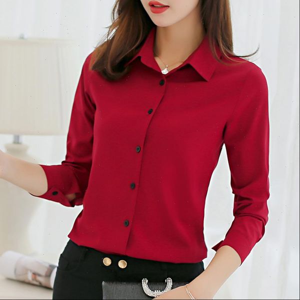 

autumn bottom blouse women shirts fashion plus size lapel button long sleeve casual shirt work blouses office red blusas, White