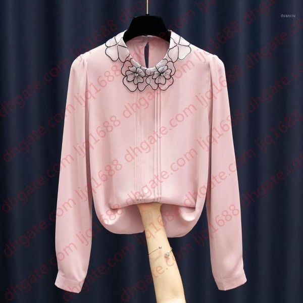 

autumn flower collar chiffon blouse shirt casual blouses women blusas1, White