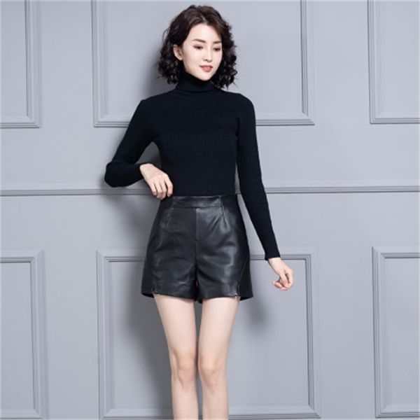 

2021 new female genuine sheep hide ks67 shorts nrwd, White;black