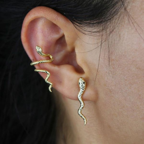 

stud 2021 arrived minimal delicate women gold color cz single small fashion snake shape 1piece ear cuff earring jewelry wholesale, Golden;silver
