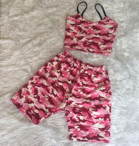 

2021 summer pink camouflage short pant and crop women casual piece set plus size strapless two piece set outfit tracksuit, Gray
