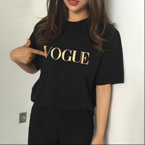 

gold vogue letter printed t shirt summer fashion o neck short sleeve loose tee plus size xs 4xl wdc4825, White
