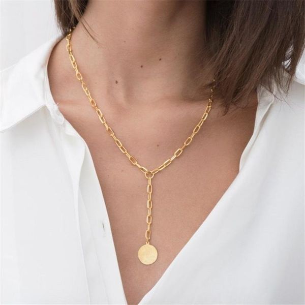 

pendant necklaces round card thick chain necklace female european and american fashion simple titanium steel gold retro, Silver
